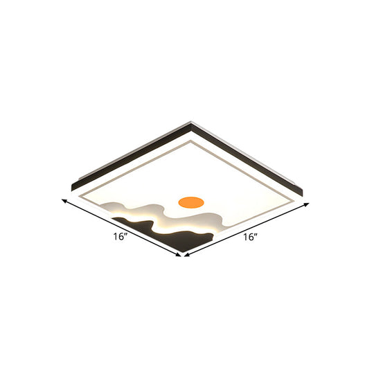 Contemporary Sun Design Metal Flush Mount Lighting Fixture White Led Square Ceiling 16’/19.5’ Width