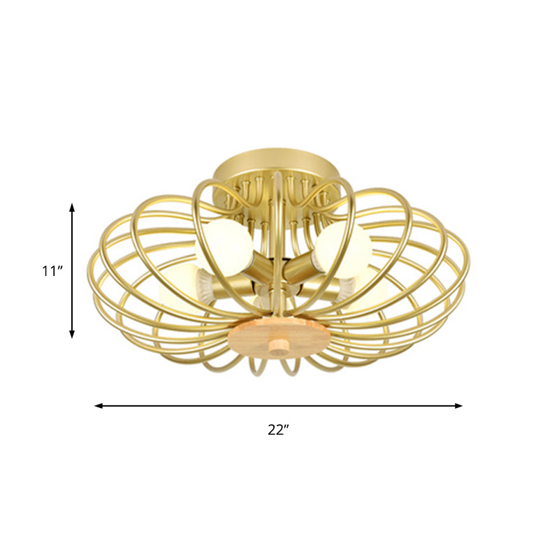 Contemporary Melon Flush Mount Light In Gold - Perfect For Corridors