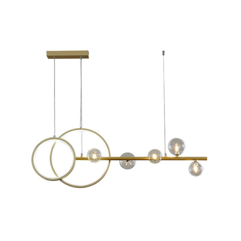 Simple 5-Head Led Island Light Fixture In Gold: Clear Glass Sphere Design