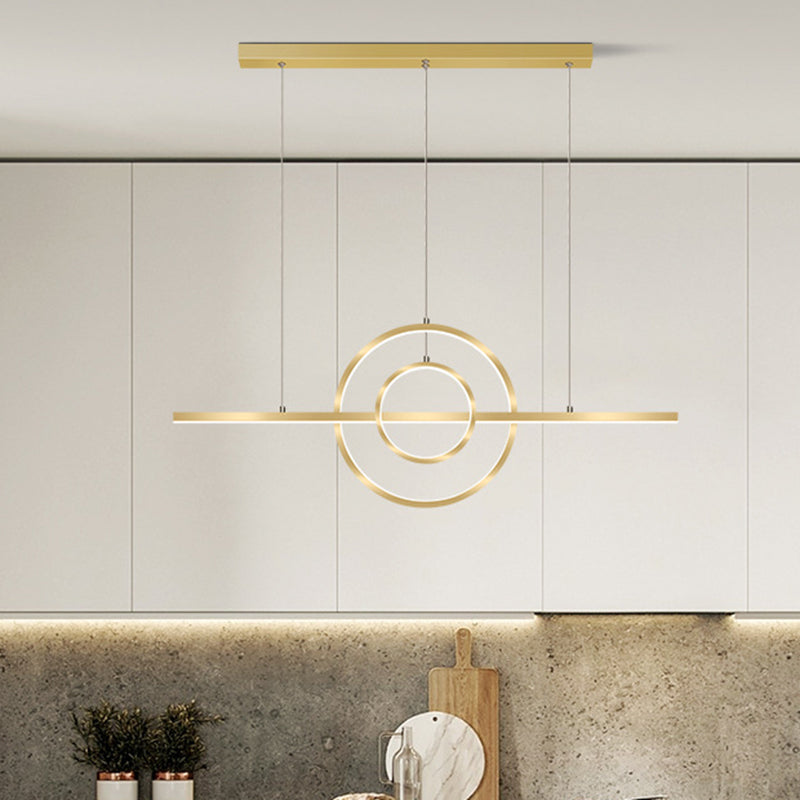 Modern Gold 2-Ring Led Island Pendant Lamp With Warm/White Light - Perfect For Dining Room / Warm