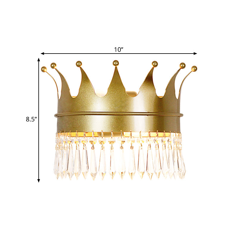Retro Metallic 1-Head Crown Wall Sconce With Crystal Accent In Gold