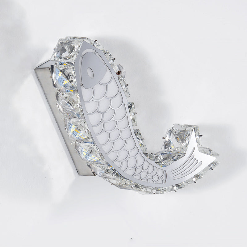 Contemporary Led Wall Sconce With Crystal Block Shade For Bedside Mounting