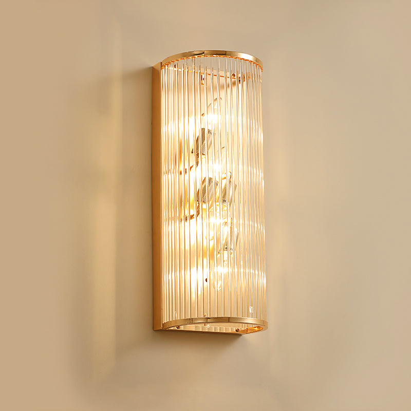 Minimalist Cylinder Wall Mount Crystal Rod Sconce - 4-Light Hallway Lighting In Gold