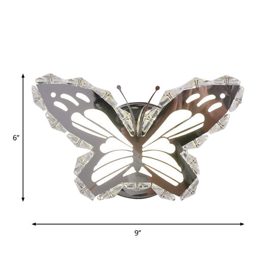 Contemporary Led Stainless-Steel Wall Sconce With Crystal Shade In Warm/White Light For Corridors