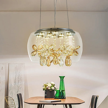 Modernist Clear Glass Led Chandelier With Crystal Accents - 14 Or 16 Width Warm/White Light Silver /