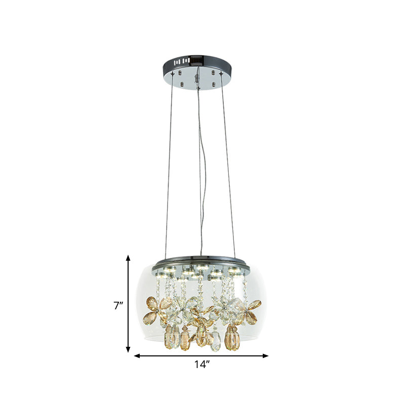 Clear Glass Led Sliver Chandelier: Modernist Bowl Design 14’/16’ Width Dangling Crystal