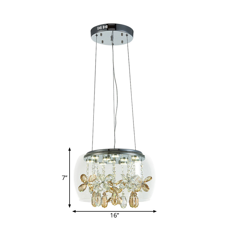 Clear Glass Led Sliver Chandelier: Modernist Bowl Design 14’/16’ Width Dangling Crystal