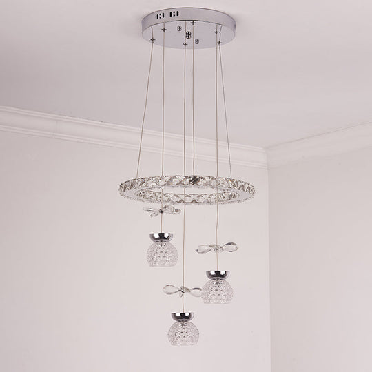 Modern K9 Crystal Chandelier With Hoop Design - 3/5 Bulbs Ceiling Pendant In Chrome
