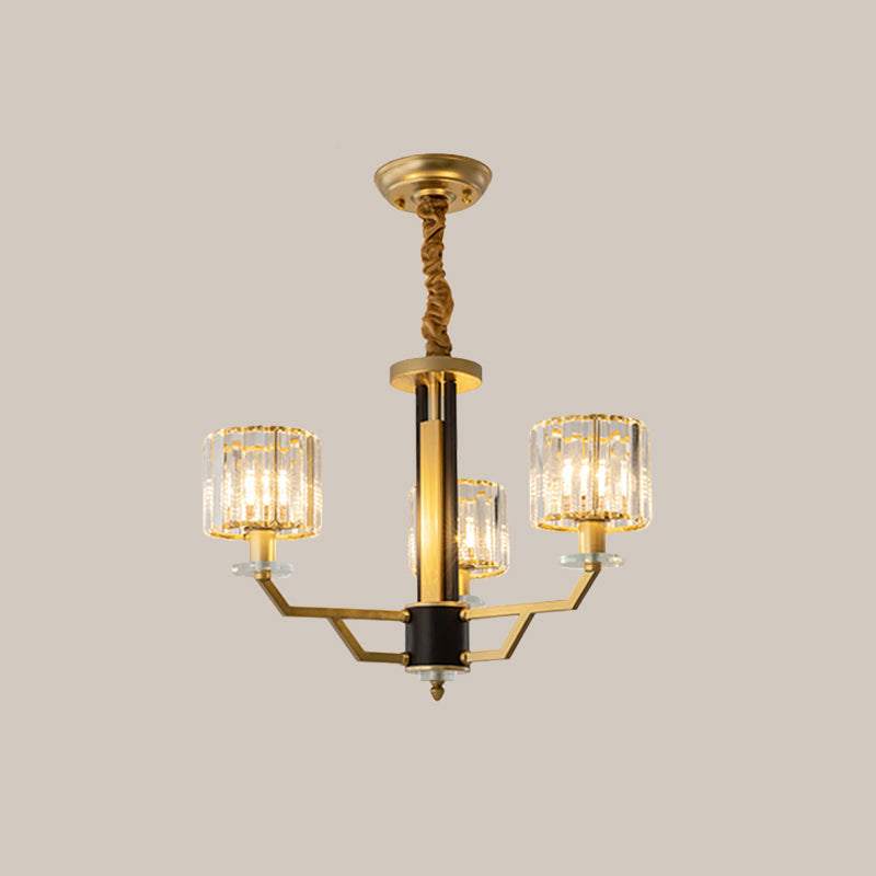 Contemporary Gold Chandelier With Crystal Prisms - 3/6 Heads Suspension Lamp For Dining Room