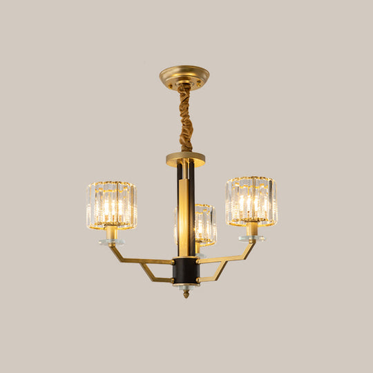 Contemporary Gold Chandelier With Crystal Prisms - 3/6 Heads Suspension Lamp For Dining Room