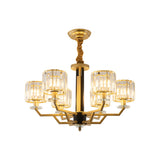 Minimalist Gold Chandelier With Cylinder Prisms - 3/6 Heads Dining Room Suspension Lamp