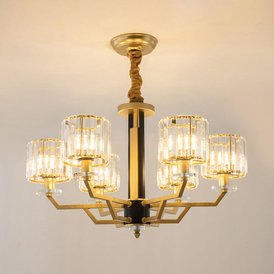 Contemporary Gold Chandelier With Crystal Prisms - 3/6 Heads Suspension Lamp For Dining Room