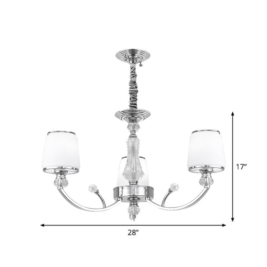 Modern White Glass Cone Chandelier: 3/6 Lights Chrome Suspended Lighting Fixture