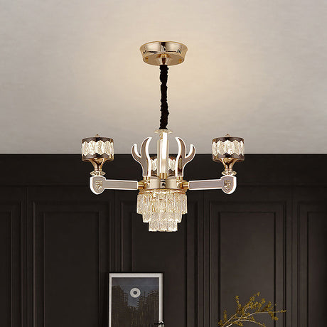 Modern Crystal Antler Drum Pendant Chandelier With 3 K9 Heads - Chrome Ceiling Fixture