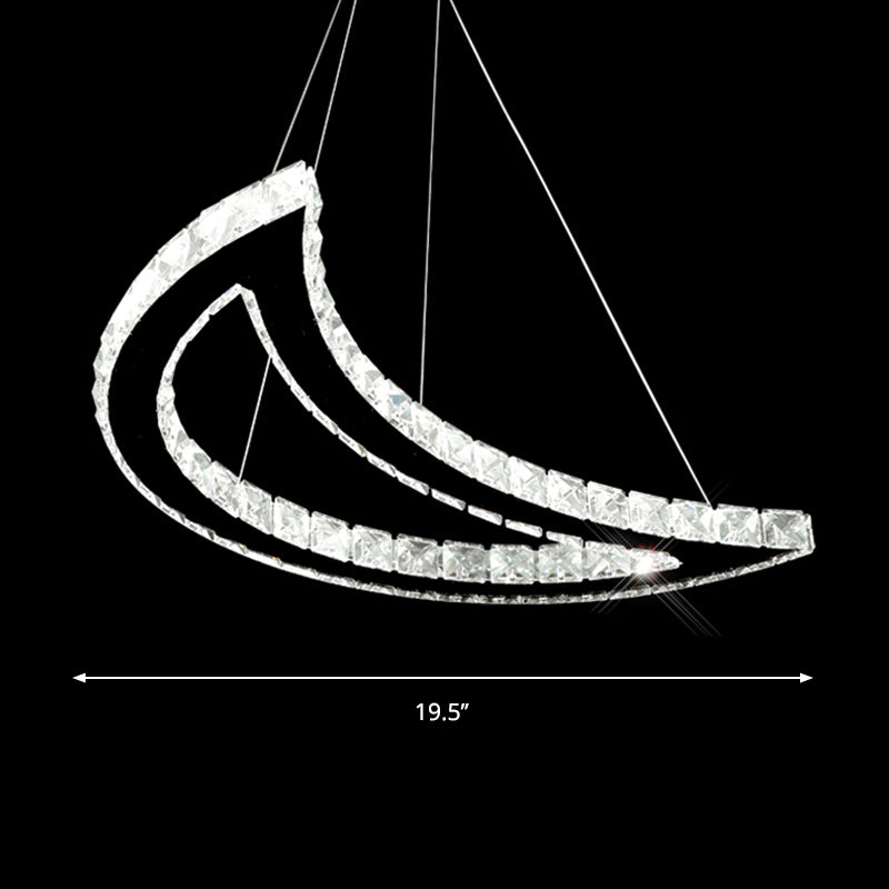Crystal Block Crescent Ceiling Lamp: Simplicity Stainless-Steel Led Pendant Chandelier In