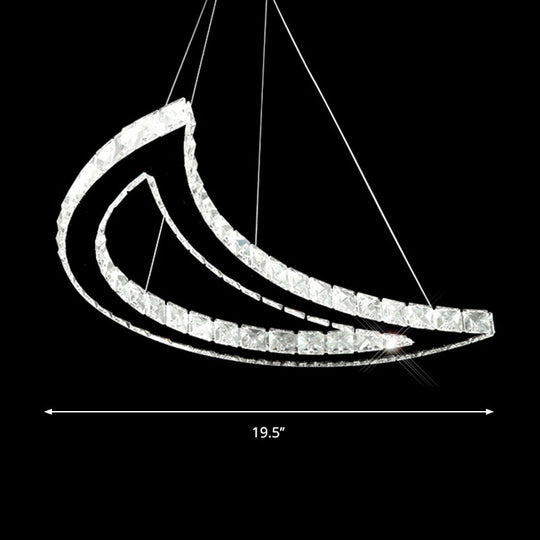 Crystal Block Crescent Ceiling Lamp: Simplicity Stainless-Steel Led Pendant Chandelier In