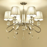 Modern Fabric Cone Chandelier Pendant With Crystal Accents - 6 Heads Suspended Lighting Fixture In