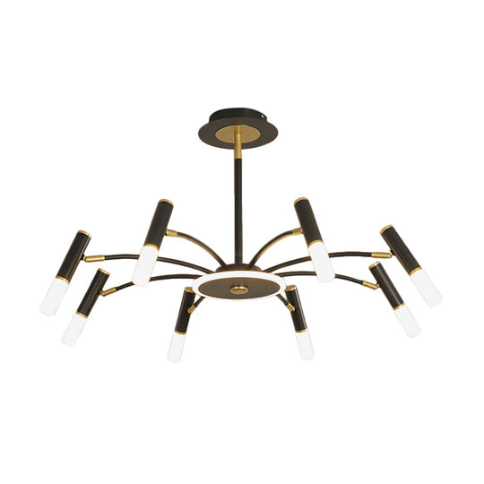Metallic Tube Hanging Chandelier - Retro 6/8/10-Head Black-Gold Warm/White Suspension Lighting