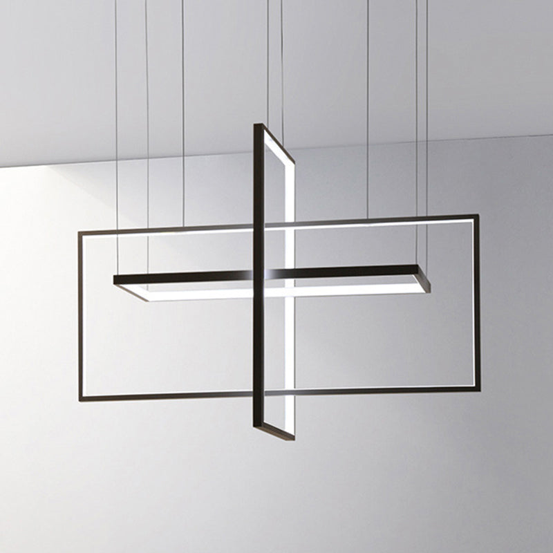 Modern Metal Led Chandelier: Rectangle Frames Black/White Finish Warm/White Light Black / White