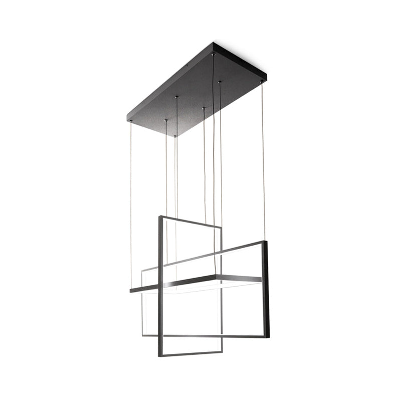 Modern Led Chandelier: Metal Rectangle Frames Black/White Suspension Warm/White Light