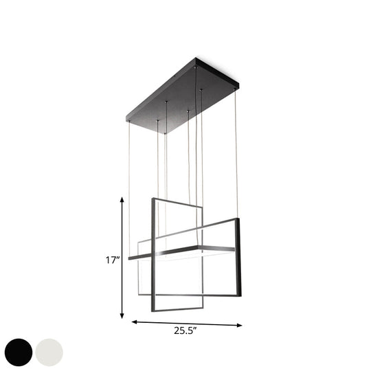 Modern Led Chandelier: Metal Rectangle Frames Black/White Suspension Warm/White Light