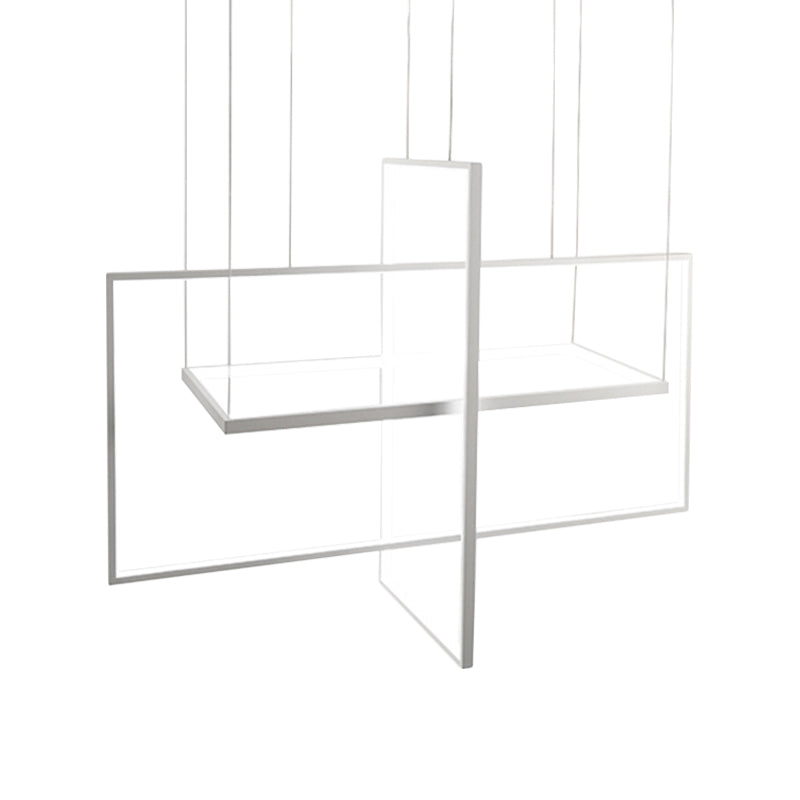 Modern Led Chandelier: Metal Rectangle Frames Black/White Suspension Warm/White Light
