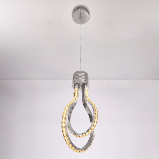 Modern Led Chrome Pendant Lamp With Bulb-Like Frame For Warm/White Suspended Lighting / Warm