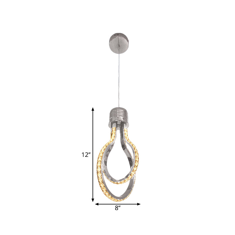 Modern Led Chrome Pendant Lamp With Bulb-Like Frame For Warm/White Suspended Lighting