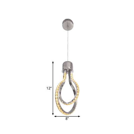 Modern Led Chrome Pendant Lamp With Bulb-Like Frame For Warm/White Suspended Lighting