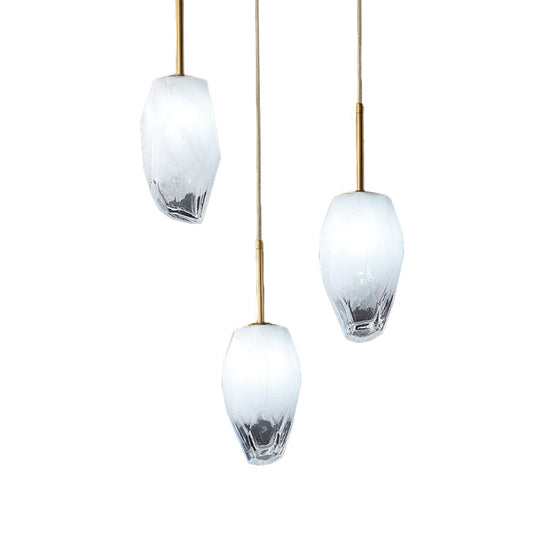 Gold Cut Crystal Pendant Light W/ Ice Staircase Design - 3 Heads Minimalist Down Lighting