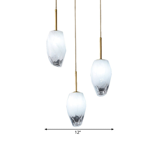 Gold Cut Crystal Pendant Light W/ Ice Staircase Design - 3 Heads Minimalist Down Lighting