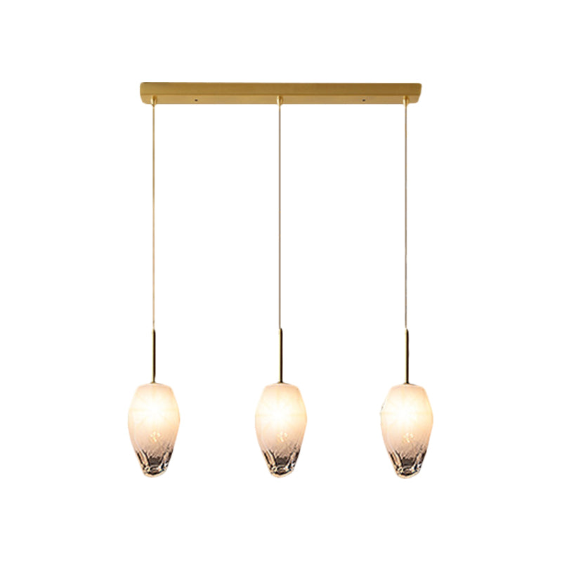 Gold Cut Crystal Pendant Light W/ Ice Staircase Design - 3 Heads Minimalist Down Lighting