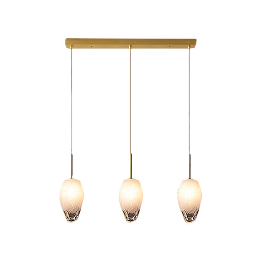 Gold Cut Crystal Pendant Light W/ Ice Staircase Design - 3 Heads Minimalist Down Lighting