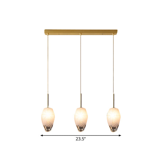 Gold Cut Crystal Pendant Light W/ Ice Staircase Design - 3 Heads Minimalist Down Lighting
