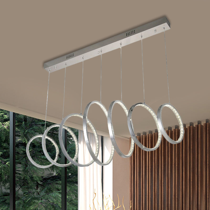 Sleek Chrome Metal Led Pendant Light With Multiple Lamps For Kitchen Ceiling