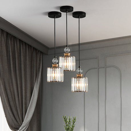 Modern Black Cylinder Pendant Ceiling Lamp Kit With Crystal Prisms Shade 1 /