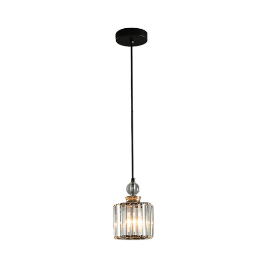 Modern Black Cylinder Pendant Ceiling Lamp Kit With Crystal Prisms Shade