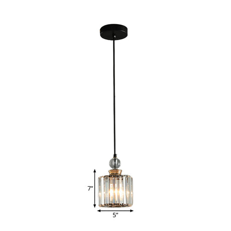 Modern Black Cylinder Pendant Ceiling Lamp Kit With Crystal Prisms Shade