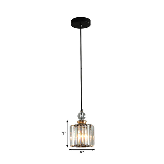 Modern Black Cylinder Pendant Ceiling Lamp Kit With Crystal Prisms Shade