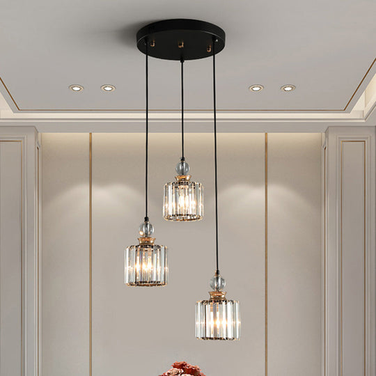Modern Black Cylinder Pendant Ceiling Lamp Kit With Crystal Prisms Shade 3 /