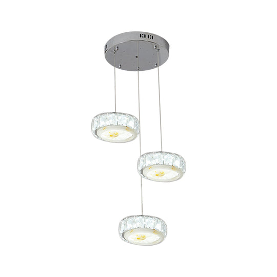 Modern Led Crystal Hanging Lamp Kit With Chrome Finish Faceted Circle And Jade Flower Design -