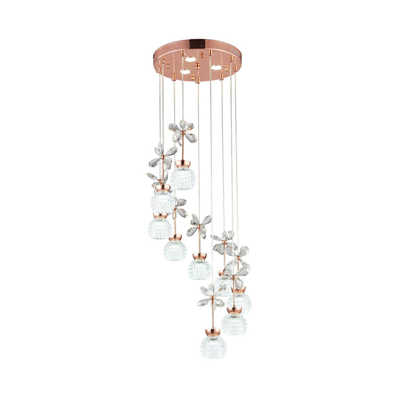 Modern Spiral Lattice Glass Ceiling Lamp - 9 Bulbs Gold Finish With Warm/White Light