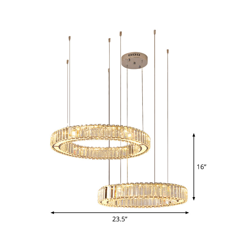Minimalist Chrome Led Hoop Pendant Light With Multi-Lights And Crystal Accents