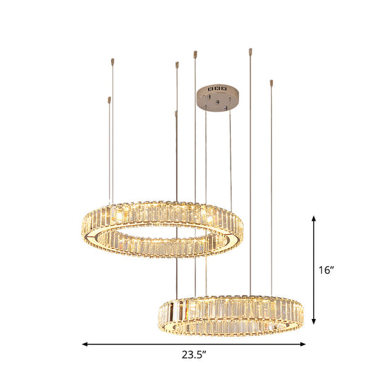 Minimalist Crystal Rectangle Chrome Led Hoop Pendant Light Kit