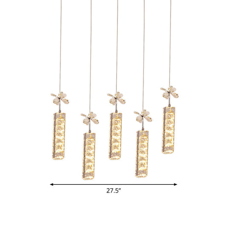 Modern Led Multi Pendant Light With Cut Crystal Linear And Flower Drop Design In Chrome Finish