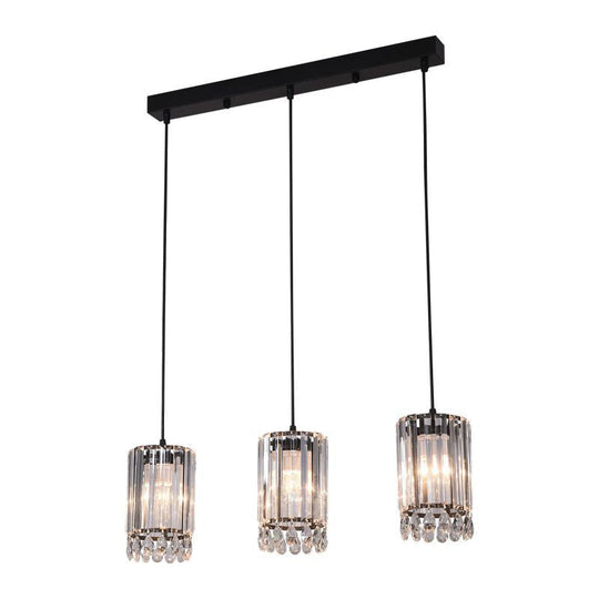 Black Cylinder Crystal Prisms Pendant Light - Minimalist Down Lighting 3 Heads 18/27 Wide