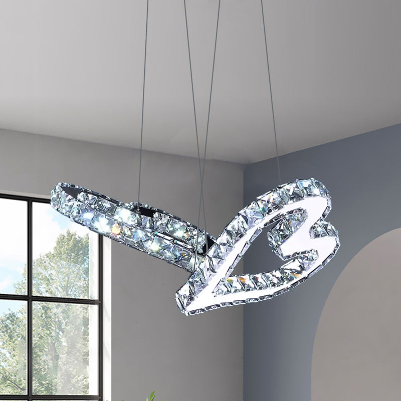 Contemporary Stainless-Steel Led Ceiling Lamp With Multi Pendant Crystal Blocks And Warm/White Light