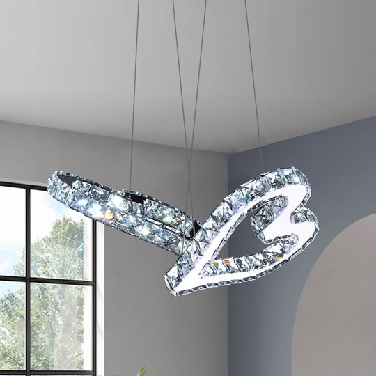 Contemporary Stainless-Steel Led Ceiling Lamp With Multi Pendant Crystal Blocks And Warm/White Light