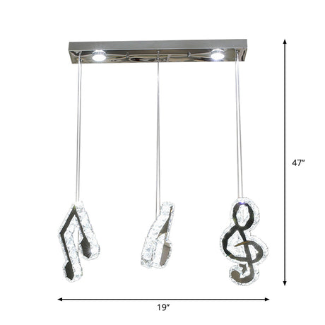 Minimalist Cut Crystal Led Pendant Light With Musical Note Suspension - Stainless Steel Lamp