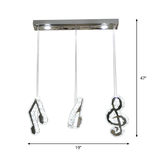 Minimalist Cut Crystal Led Pendant Light With Musical Note Suspension - Stainless Steel Lamp